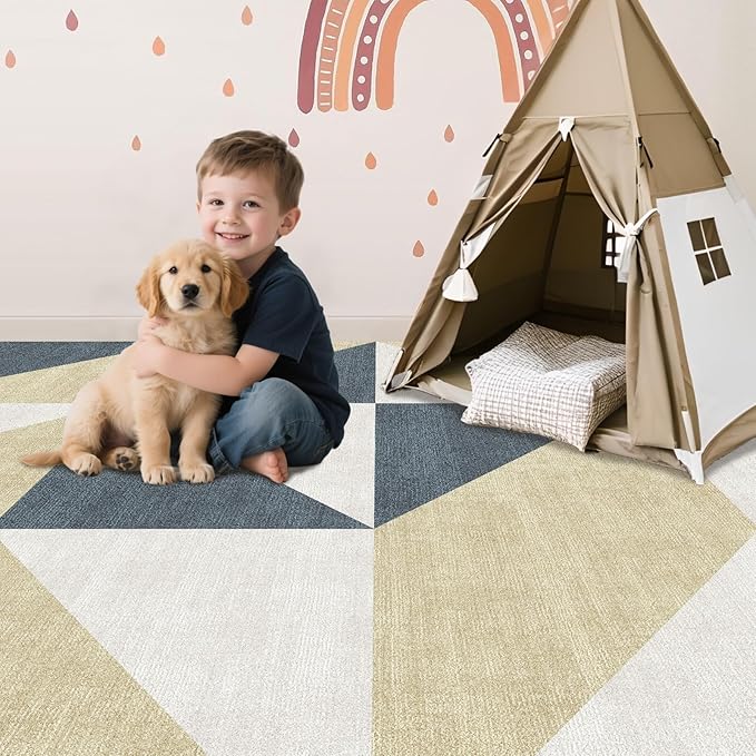 Washable Geometric Area Rugs 5x7 Non-Slip Modern Abstract Soft Large Carpet for Living Room Entryway Bedroom Farmhouse Blue and Gold