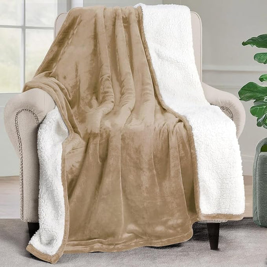 Utopia Bedding Sherpa Blanket Throw Size (Camel, 50x60 Inches) - Soft Lightweight Plush Fleece Reversible Blanket for Bed, Sofa, Couch, Camping and Travel