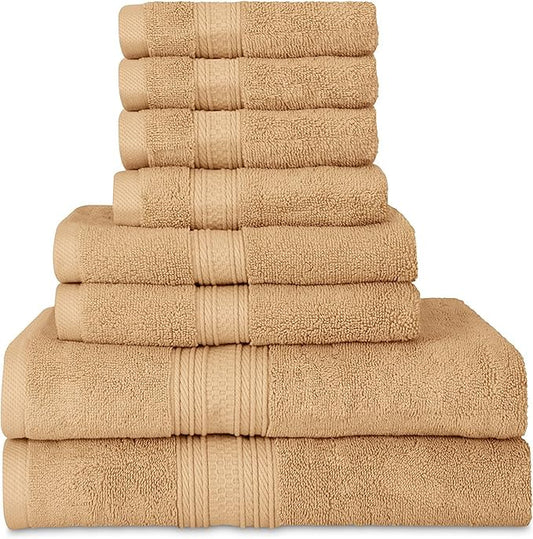 Utopia Towels 8 Piece Premium Towel Set, 2 Bath, 2 Hand, and 4 Washcloths, 100% Ring Spun Cotton, Highly Absorbent Towels for Bathroom, Sports, and Hotel, Beige