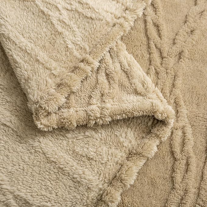 YUSOKI Sherpa Queen Size Blanket-3D Stylish Design Super Soft Fuzzy Cozy Warm Blanket Thick Plush Fluffy Furry Blankets for Teen Girls Women Couch Bed Sofa Chair Men Boys Gift(Tan,90"x90")