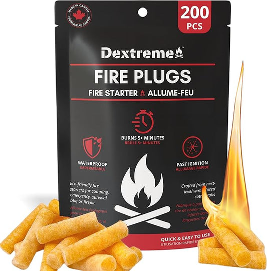 Dextreme Fire Plugs Waterproof Fire Starter for Campfires, Emergencies, Survival, Fire Pits, Grills | 5+ Minute Burn | All Natural | Made in North America