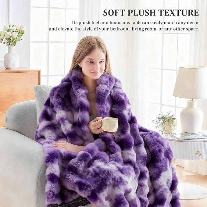 Faux Fur Twin Blanket for Couch, 1000 GSM Cozy Fuzzy Fluffy Soft Plush Thick Bubble Sherpa Blanket for Sofa Bedroom Living Room, Mothers Day Birthday Gifts for Women Home Decor