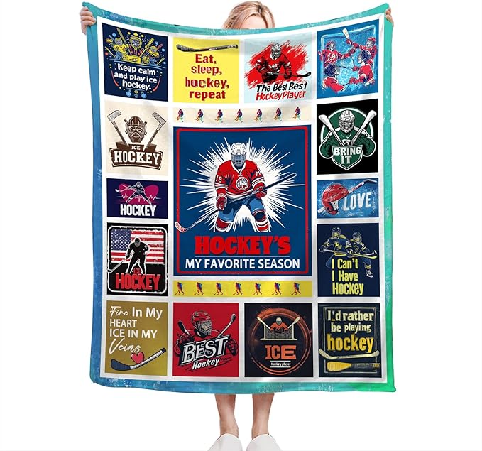 Ice Hockey Blanket Gifts for Boys Man Soft Warm Plush Ice Hockey Sport Player Throw Blanket Flannel Fleece Fuzzy Sports Blanket for Lovers Kids Bed Couch Living Room Decor 60"X50"