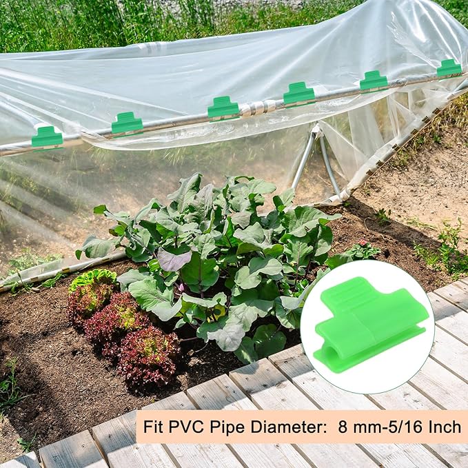 60-Pack Greenhouse Clamps for 5/16 Inch PVC Pipe, Greenhouse Film Clamps Shading Net Rod Clip for Garden Net/Row Cover/Greenhouse Plastic [Grass Green]