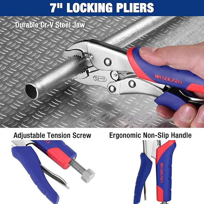 WORKPRO Pliers Set 4-piece Locking Plier Slip-joint Plier Groove Joint Pliers and Adjustable Wrench Home Maintenance Tool Kit