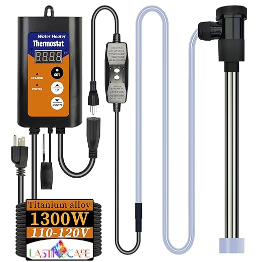 1300W Titanium Fully Submersible, Portable Electric Pool and Hot Tub Immersion Water Heater with Temp Control, GFCI for spa tub, Pool, Bathtubs, Buckets, Baptistry & Above Ground Pool