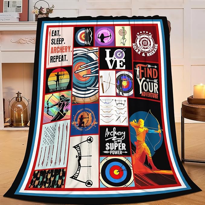 Archery Throw Blanket Sports Blankets Fleece Plush Flannel Super Soft Cozy Warm Lightweight Archery Sports Decor Gifts for Boys Girls Kids Adults Men Women 50" x 60"