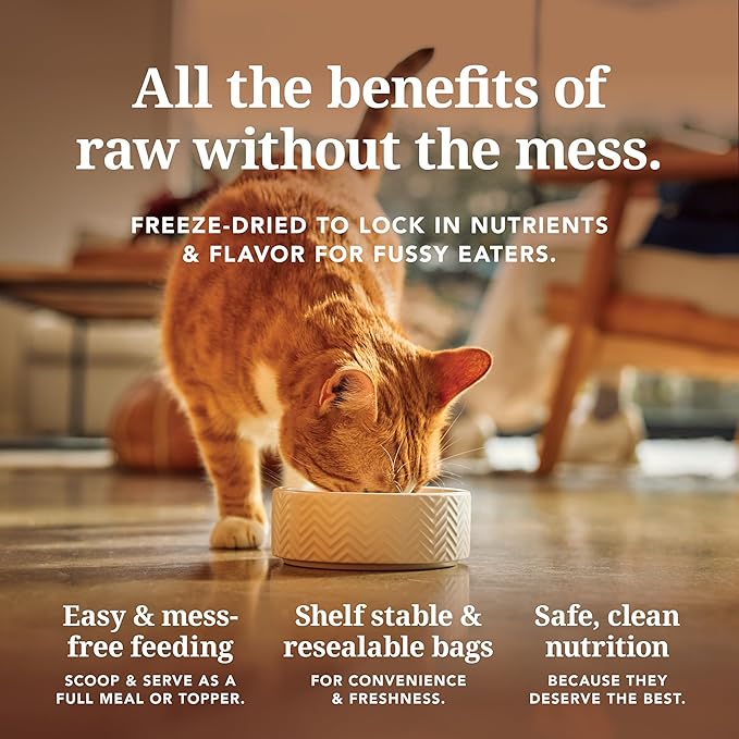 Feline Natural High Protein Dry Cat Food, Freeze-Dried Diet with 98% Meat, Organs & Seafood, No Peas, Grains, or Artificial Additives, Made in New Zealand, Lamb & King Salmon, 1.8lb