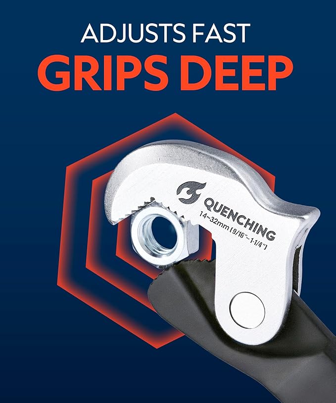 Self Adjusting Crowfoot Wrench, 9.5" Auto Jaw 9/16" to 1-1/4", 14 to 32 mm, Rust Resistant & Power Grip, Space-Saving Alternative to Wrench Sets for Car and Home Repairs