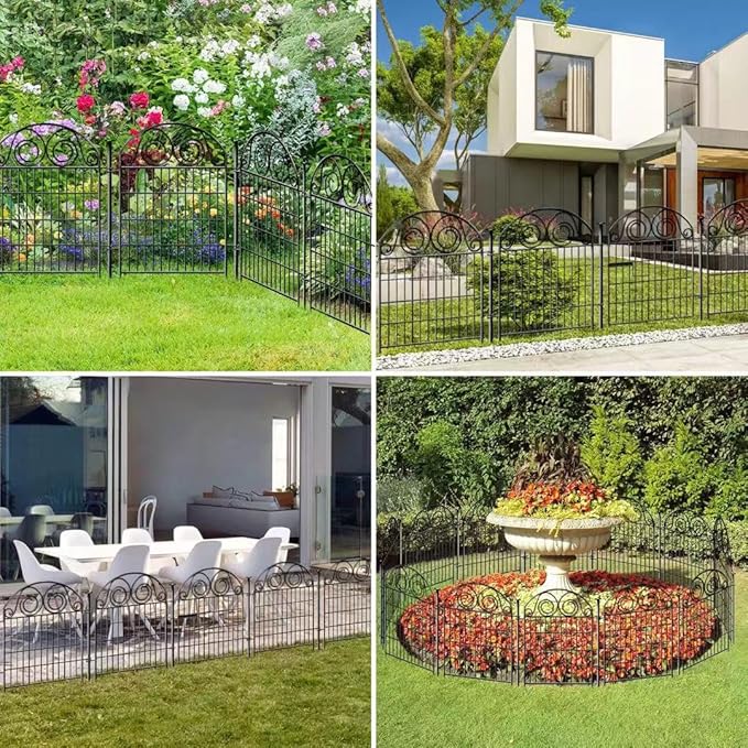 Tall Garden Fence Animal Barrier with Gate, 32 in(H) 8 Panels Garden Fences and Borders for Dogs, Dog Fence Outdoor for Yard, Total Length 17.5 Ft Metal Temporary Fencing│Patented