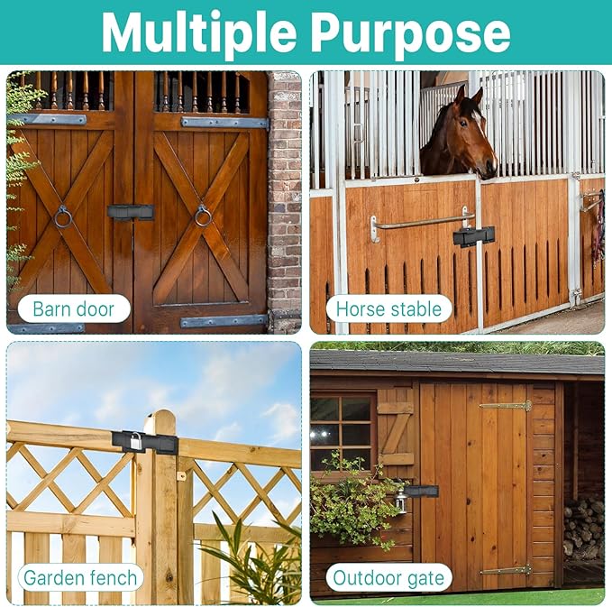 9" Flip Gate Latch Lock, Adjustable Flip Gate Latch Lock with 3 Padlock Hole, Heavy Duty Aluminum Alloy Door Latch for Barn Door, Shed Fence, Outdoor Gate, Shed, Double Gate (Black)