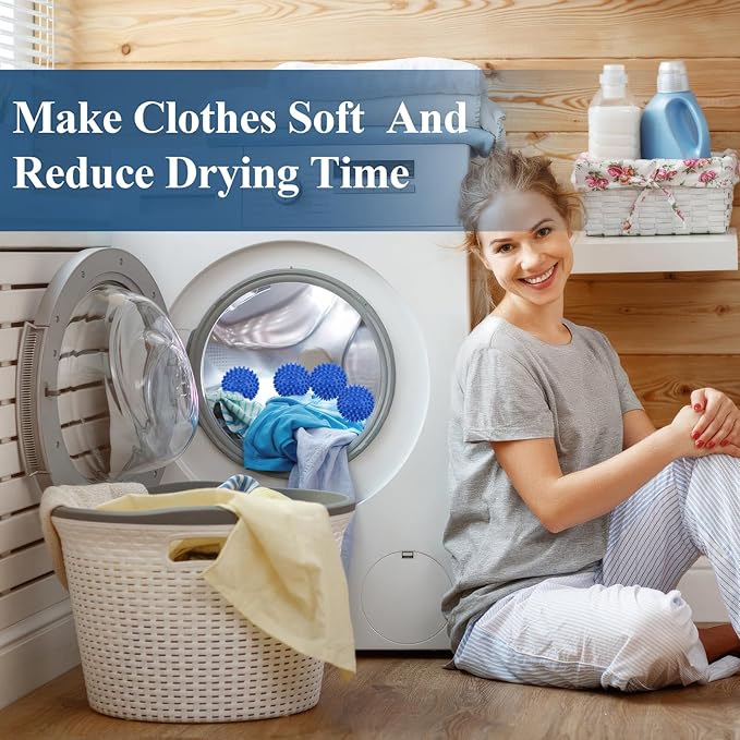 6 Pack Laundry Balls for Dryer, Dryer Balls Laundry Reusable, Dryer Ball Plastic Pellet Packs for Fabric Soften, Reduce Wrinkle and Less Static Cling- Dark Blue