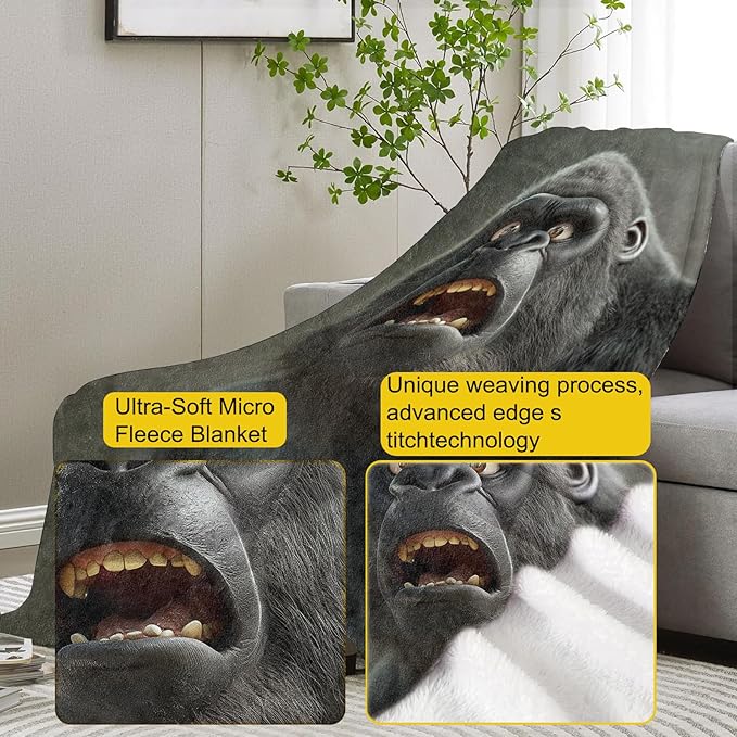 Gorilla Blanket, 40"x50" Animal Gorilla Fleece Throw for Kids & Adults, Ultra-Soft and Warm Home Decor Blanket, Gorilla Gifts