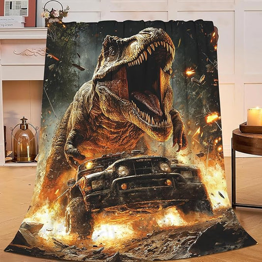 Cool Dinosaur Throw Blanket Dinosaur Truck Blankets Disk Fleece Plush Super Soft Cozy Warm Lightweight Musical Instrument Decor Gifts for Boys Girls Kids Adults Men Women 50" x 60"