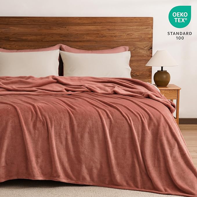 PHF Ultra Soft Fleece Blanket Queen Size, No Shed No Pilling Luxury Plush Cozy 300GSM Lightweight Blanket for Bed, Couch, Chair, Sofa Suitable for All Season, 90" x 90", Tomato Red