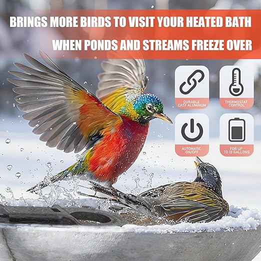 750W Utility De-Icer Submergible Cast Aluminum Chicken Water Heater for Livestock Tank Heater Winter Bird Bath HeaterPower Cord 9.8 Ft