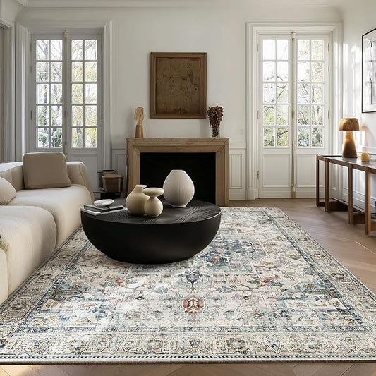 5x7 Area Rugs for Living Room: Washable Bedroom Rug Boho Vintage Rugs Stain Resistant Non Slip Low Pile Soft Lightweight Carpet for Kitchen Dining Room Farmhouse Nursery Kids Room Home Office