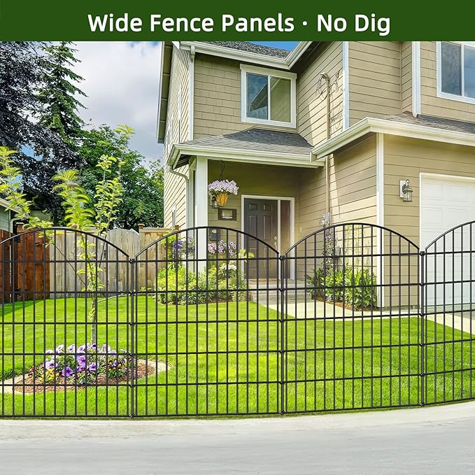 Decorative Metal Garden Fence Outdoor CTW3643, 43.2in H x 14.75 ft L, No Dig Temporary Dog Fence Border Fencing for Yard Patio Landscape Flower Bed,5 Panels + 6 Stakes, Black