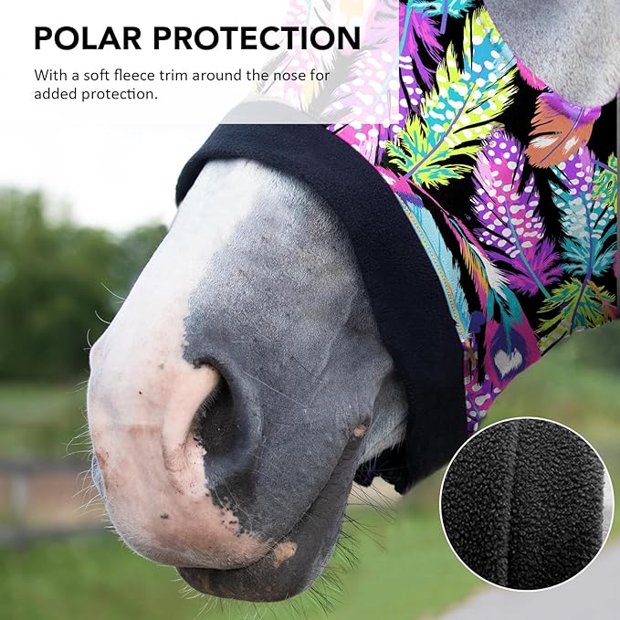 Harrison Howard Soft Horse Hood All-Covered Comfortable Sleezy for Horses with Zipper Feather Hues L