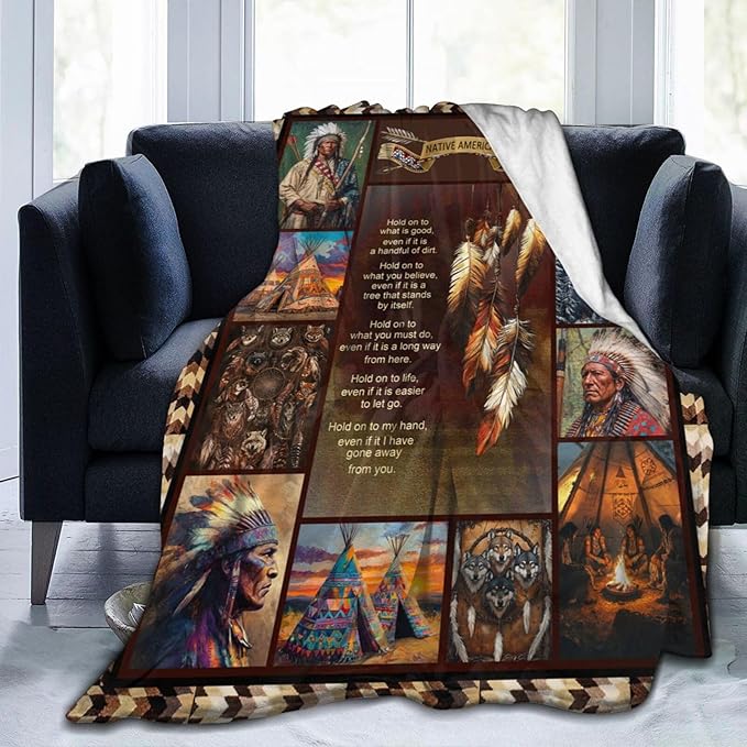 Dynova Native Blanket Cozy Plush Indian Throw Blankets Fuzzy Flannel Fleece American Gifts for Girls Boys Women Men 80"X60"