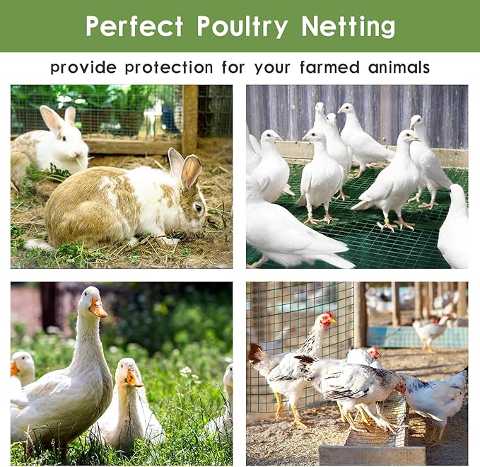 Tongmo 24" x 100' Green Chicken Wire Fencing, 19 Gauge Green Wire Fence, 1"x1" Mesh Size Metal Welded Wire Garden Fence Roll, Poultry Netting for Rabbit/Duck/Chicken