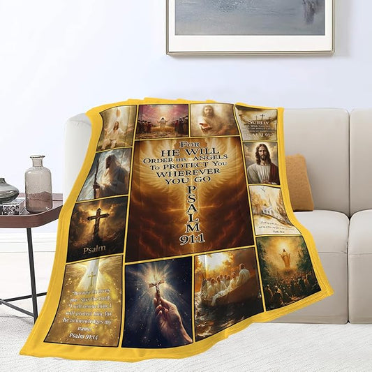 Christian Jesus Throw Blanket Christ Religious Flannel Blankets Bible Verse Fuzzy Plush Super Soft Cozy Warm Decor Gifts for Boys Girls Kids Adults Men Women 60" x 80"
