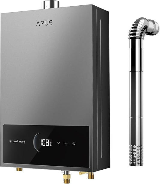 APUS Tankless Water Heater Natural Gas, Up to 4.42 GPM, Indoor Tankless Water Heater, 95,000 BTU on Demand Instant Hot Water Heaters with Smart Digital Display,Space Gray