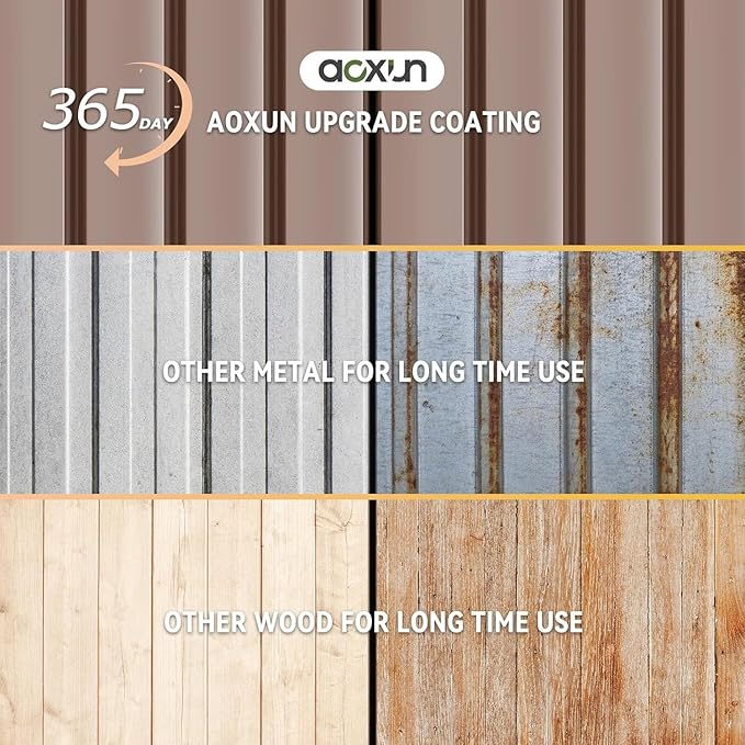 Aoxun 6' x 8' Storage Shed with Base Outdoor Steel Garden Utility Cabinet with Lockable Door Waterproof & Rust-Proof for Yard, Patio, Backyard (Brown, Base Included)