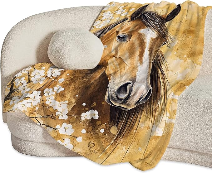 Horse Blanket Gifts for Girls Horse Stuff Throw Blanket Cozy Plush Fleece Flannel Animal Flower Blankets for Lovers Decor Boys Women Men 80"X60"