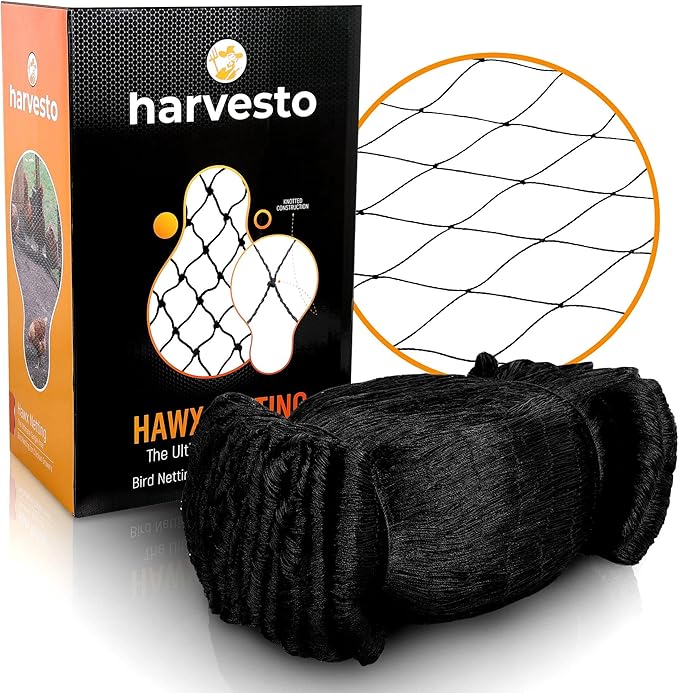 Harvesto Heavy Duty Bird Netting for Chicken Coops & Runs | Tree & Garden Netting Mesh 1-1/2" | Keep Hawks, Birds & Predators Away | Bird Netting for Blueberry Bushes, Vegetables & Fruit (50' x 50’)