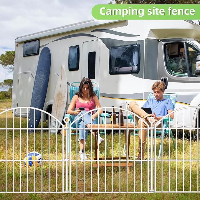 Decorative Garden Fence 24in (H) x20ft (L), 10 Pack No Dig Fence Animal Barrier for Dog, Arched Flower Bed Edging, Wire Border Panel Fencing for Yard Patio Outdoor Decor White