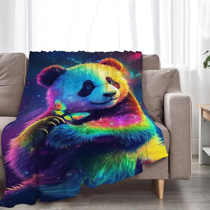Panda Blanket Colorful Panda Butterfly Animal Lover Throw Blankets Gifts for Girls Boys Kids Soft Cozy Fleece Plush for Couch Sofa Bed 60"x50"