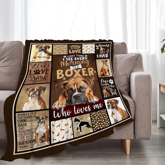 Boxer Dog Blanket, Puppy Throw Blankets, Animal Fuzzy Plush Blanket Ultra Soft for Dog Lover Gift Kids Teens Women Men Girls Boys Stuff Decor for Home Bedding Sofas Couch Camping 60"X50"