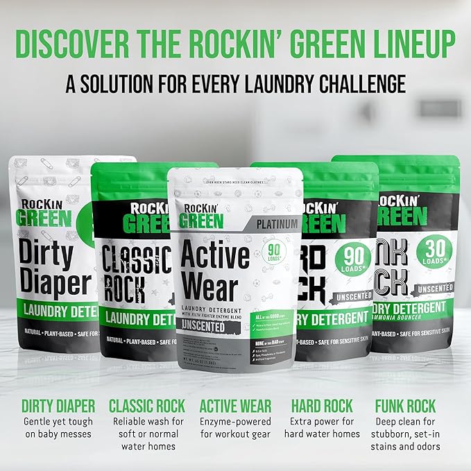 Rockin’ Green Active Wear Laundry Detergent - Unscented Laundry Detergent Powder & Odor Eliminator - Workout Clothes & Sportswear - Safe for Sensitive Skin - 90 Loads