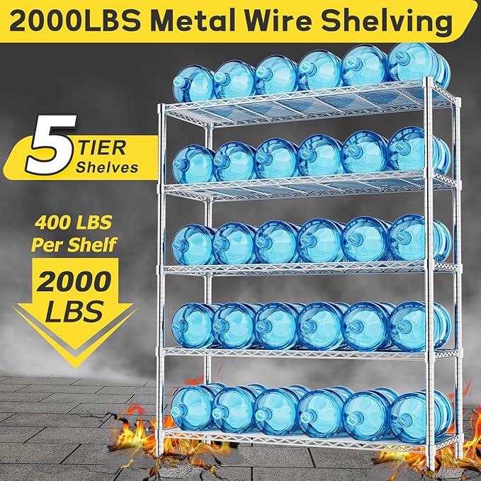 Storage Shelves, 3 PCS 48" L x 20" W x 72" H Heavy Duty Garage Wire Shelving Unit Loads 2000LBS, 5-Tier Adjustable Metal Industrial Utility Shelf Rack for Kitchen, Laundry Room, Basement