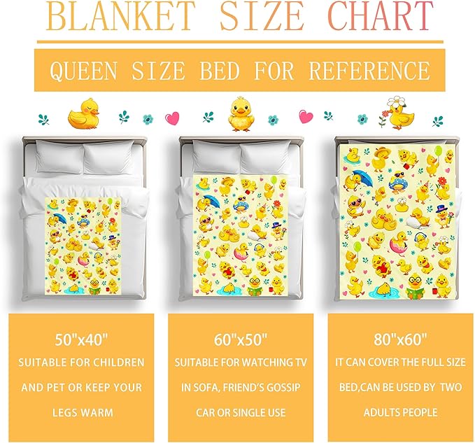 Duck Blanket Gifts for Duck Lover Soft Flannel Ducks Throw Blanket Gifts for Women Ducks Themed for Kids Adults 60"x50"