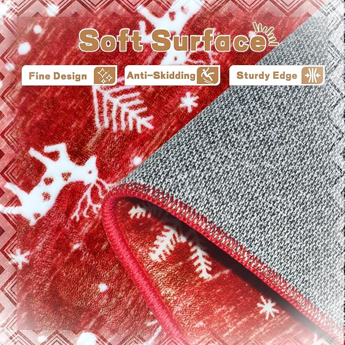 Christmas Kitchen Runner Rugs 2x6 : Washable Moroccan Geometric Rug Boho Non Slip Stain Resistant Rugs Low Pile Soft Carpet for Xmas Holiday Hallway Laundry Room Living Room Bedroom (Xmas Red,2'x6')