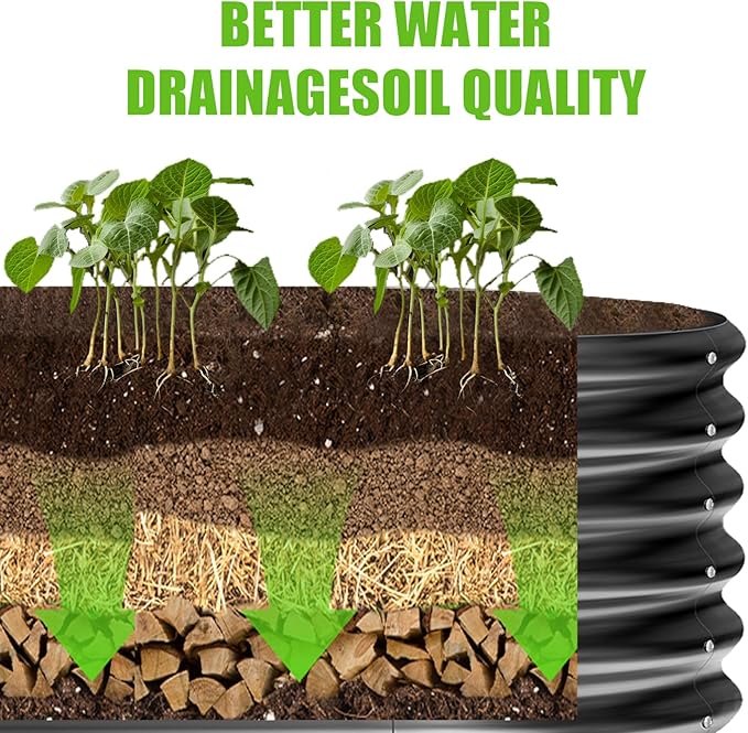 Land Guard 8×2×1.5ft Galvanized Raised Garden Bed Kit, Raised Garden Boxes Outdoor, Oval Metal Raised Garden Beds for Vegetables, Gray