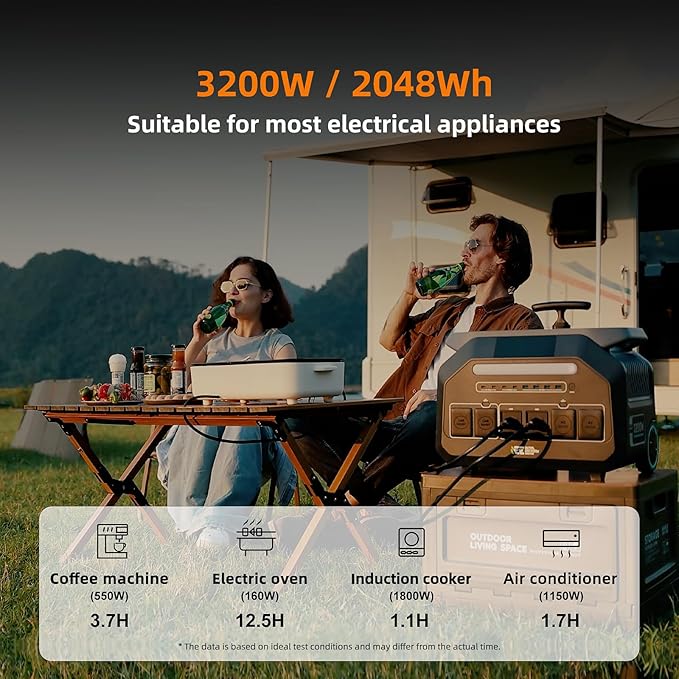 IEE 3200W Solar Generator P3200 with 500W Solar Panel, 2048Wh Portable Power Station, 1800W AC Charging, AC Outlets x 4, LiFePO4 Battery Power Station for Home Backup, Camping, RV, Emergency