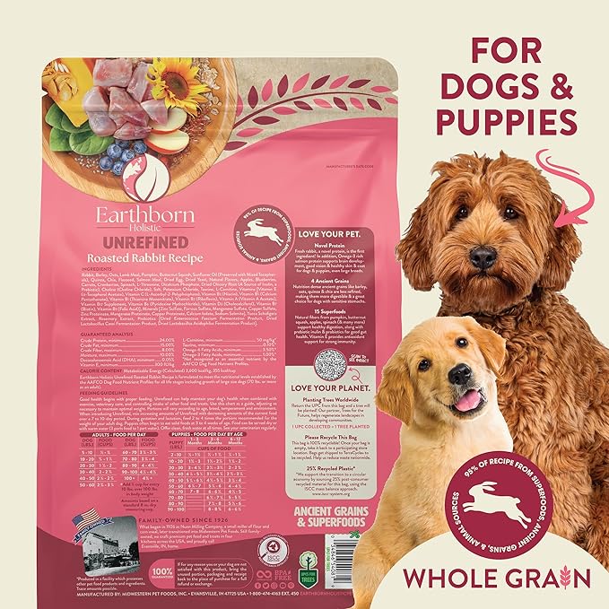 Earthborn Holistic Unrefined Roasted Rabbit 25 lb. Ancient Grains & Superfoods Dry Dog Food