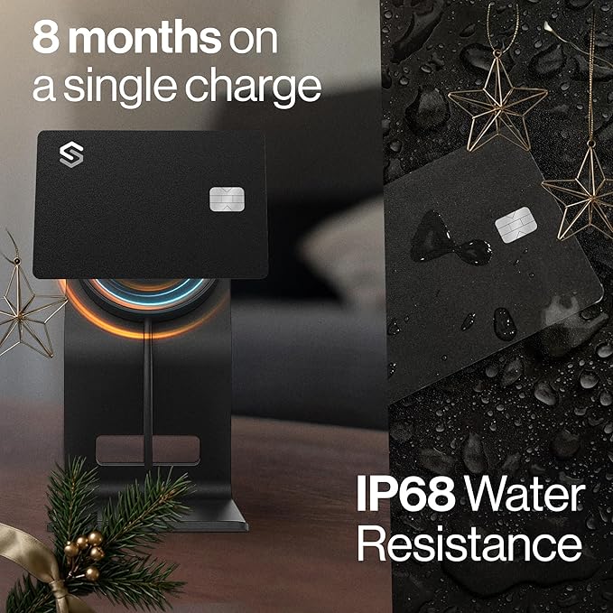 Wallet Tracker Card - Apple MFI Certified & Works with Apple Find My Tracking Card for Wallet Tag Rechargeable IP68 Waterproof 0.07in Slim Item Finder (Black PRO (Pack of 1))