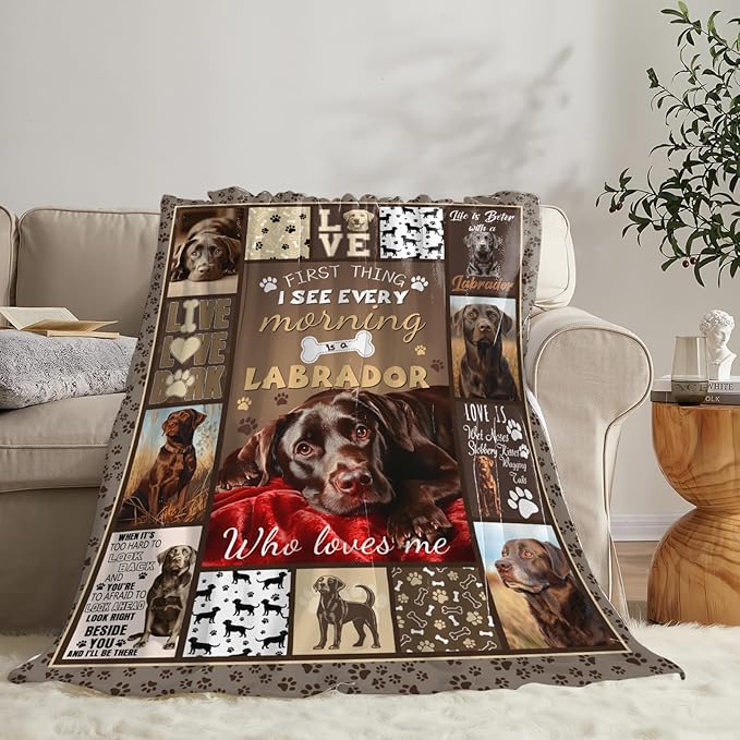 Dynova Labrador Dog Blanket Cozy Plush Chocolate Lab Lovers Throw Blankets Fuzzy Flannel Fleece Animal Gifts for Girls Boys Women Men 60"X50"