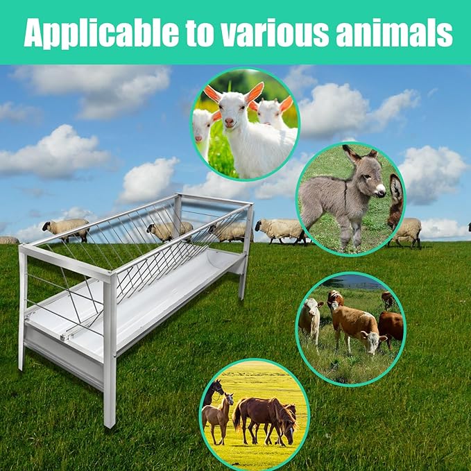 88 Gallon Goat Hay Feeder, 60" Length Goat Feeder, Heavy Duty Galvanized Steel Hay Rack, Non-Slip Base, Ease of Assembly, Double-Sided Feeding Hay Feeder for Goats, Sheep, Horses, Silver
