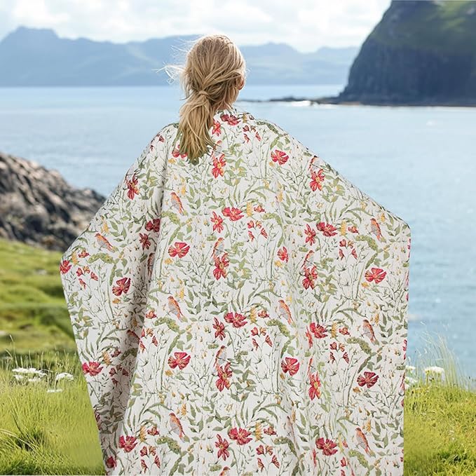 MACEVIA Boho Throw Blanket for Bed, Cardinal Bird Floral Throw Blanket, Floral Woven Boho Blankets and Throws with Tassel for Couch Sofa, All Season Cottagecore Decor Blanket (Cardinal 50"×70")