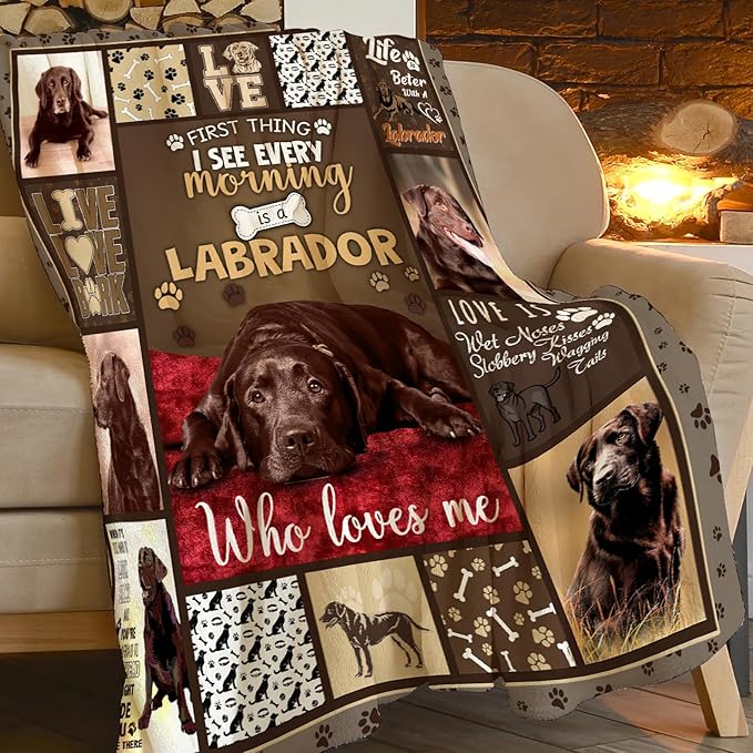 Labrador Dog Throw Blanket Cozy Plush Chocolate Retriever Lover Flannel Fleece Ultra Soft Blankets Lightweight Fuzzy Party Blanket Gifts for Girls Women Men Boys Bed Couch Sofa 80"x60"