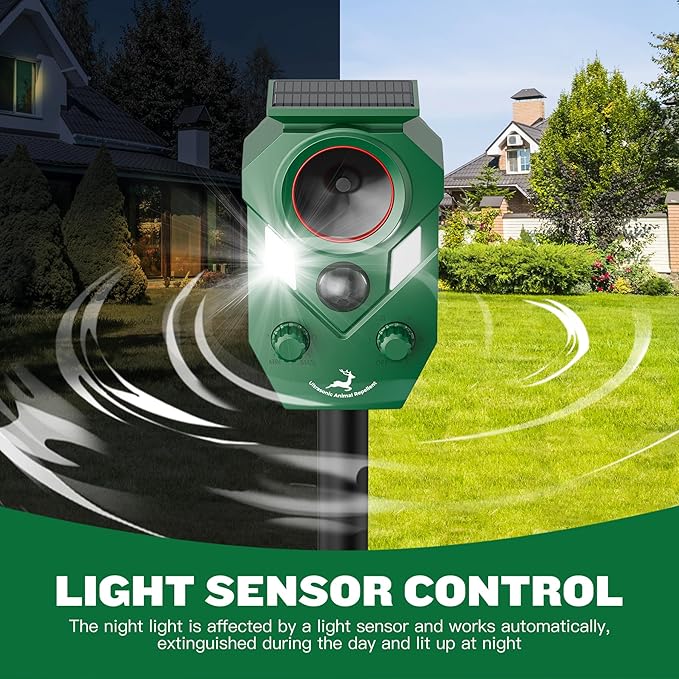 X-PEST Solar-Powered Ultrasonic Animal Repellent 4 Packs, Waterproof Cat Deterrent with LED Flashing Lights and Motion Sensor for Outdoor Yard, Effective to Repel Cats, Coyotes, Raccoons, and Deer