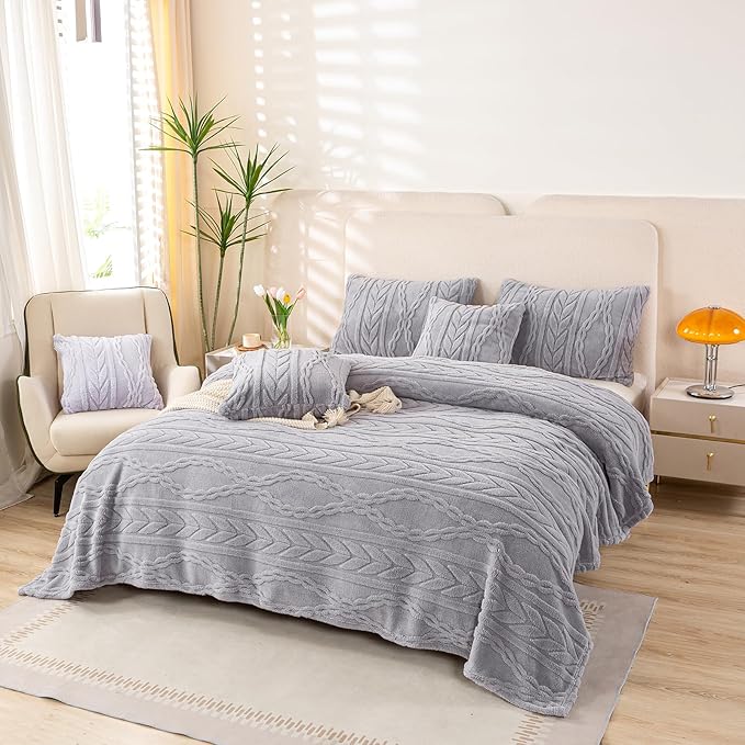 YUSOKI Sherpa Twin XL Blanket(Without Pillows)-3D Stylish Design Super Soft Blankets for Teen Girls Women Couch Bed Sofa Chair Men Boys Gift(Light Grey,65"x90")