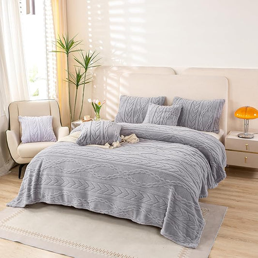 YUSOKI Sherpa Twin XL Blanket(Without Pillows)-3D Stylish Design Super Soft Blankets for Teen Girls Women Couch Bed Sofa Chair Men Boys Gift(Light Grey,65"x90")