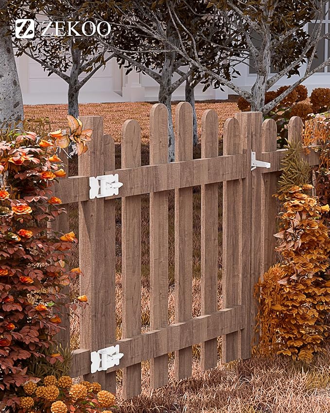 ZEKOO Stainless Steel Vinyl Fence Gate kit, Self Closing Gate Hinges and Latch, Rust Proof, Use for Vinyl Fence Gate and Wood Fences Gate, Heavy Duty 1 Gate Latch 2 Gate Hinges (White)