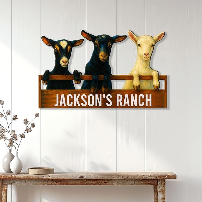 Personalized Goat Metal Sign, Custom Farm Animal Sign for Porch Fence Yard – Home Decor Gift for Goat Owner, Farmer, Homesteaders, Birthday or Housewarming Gift